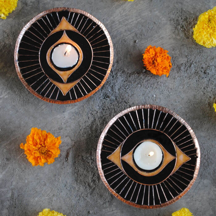 Copper Enamel Tealight Holders I Set of 2