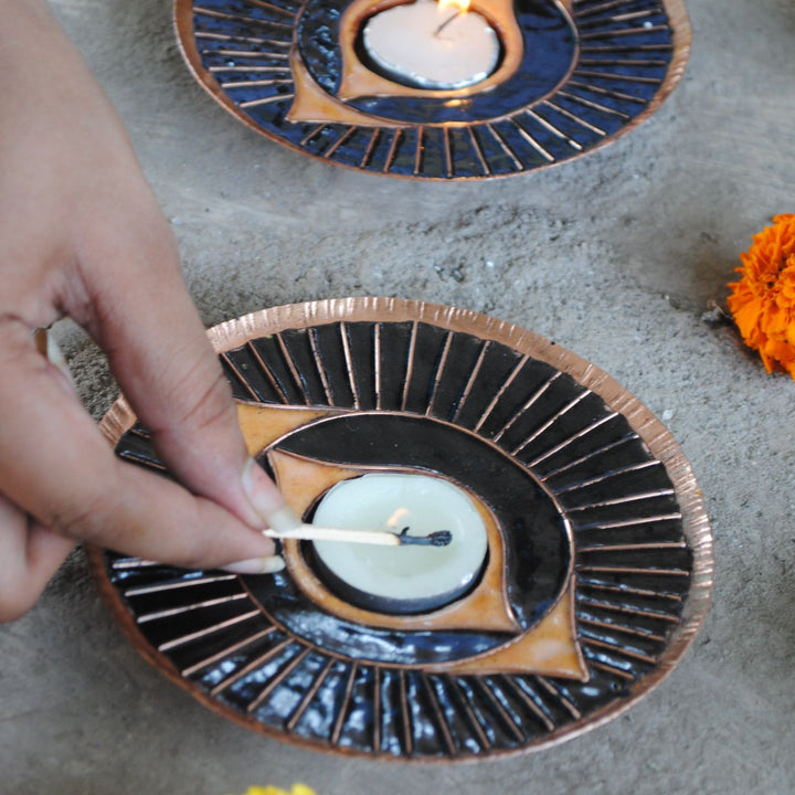 Copper Enamel Tealight Holders I Set of 2