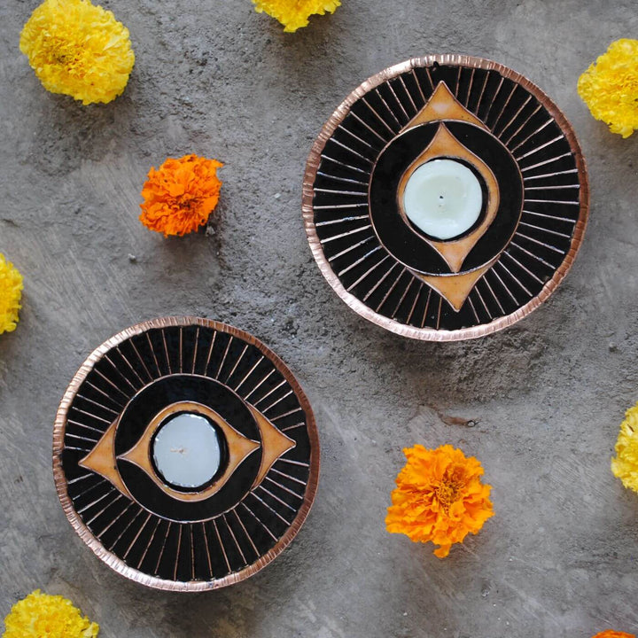 Copper Enamel Tealight Holders I Set of 2