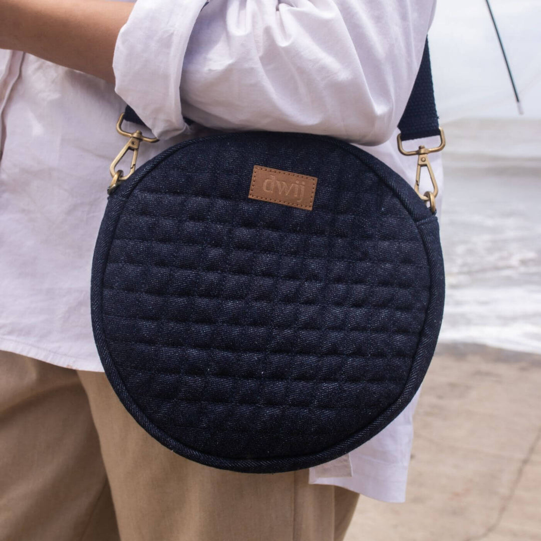 Handcrafted Upcycled Denim Circular Sling Bag