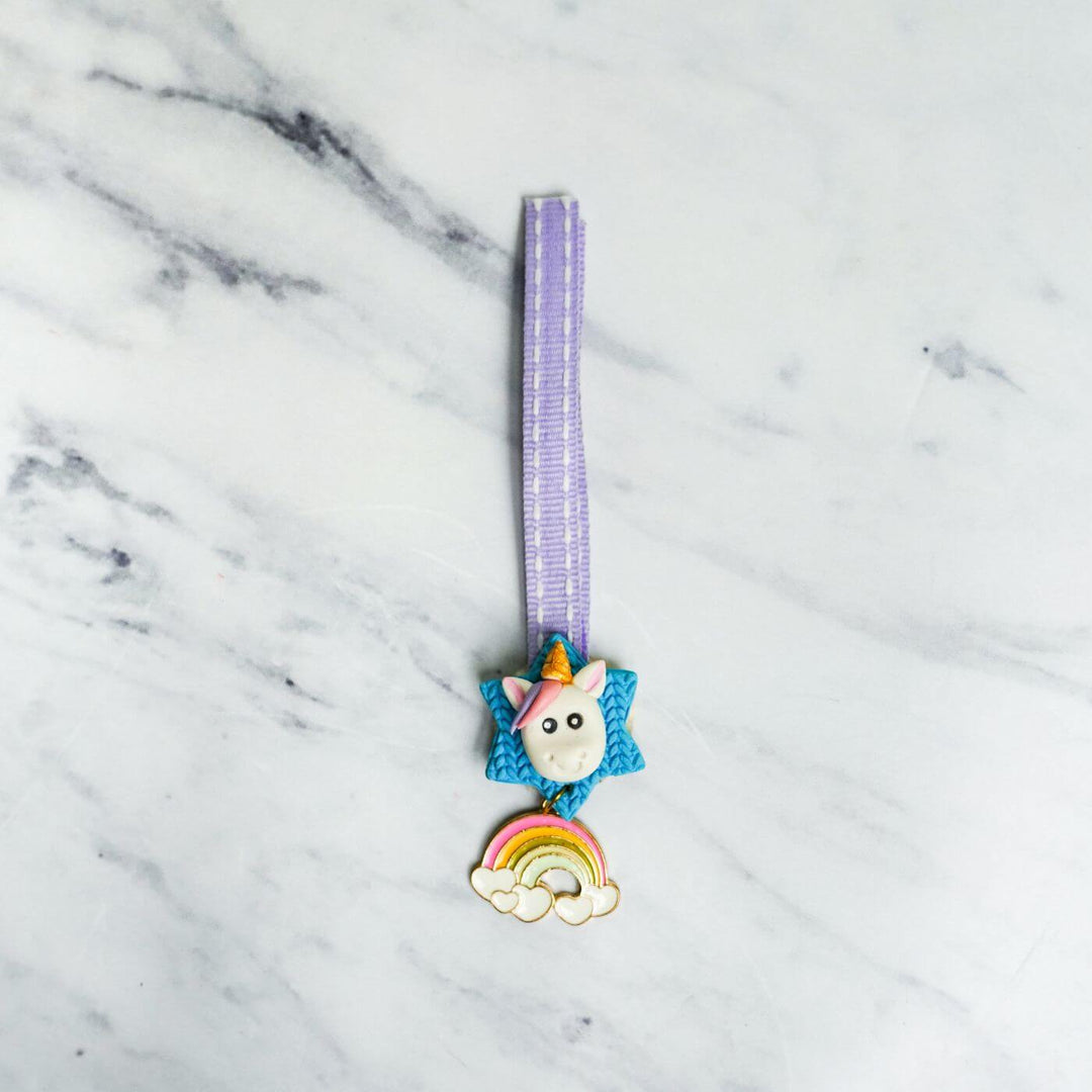 Handmade Porcelain Clay Themed Rakhi 4 - Unicorn Rakhi Front View