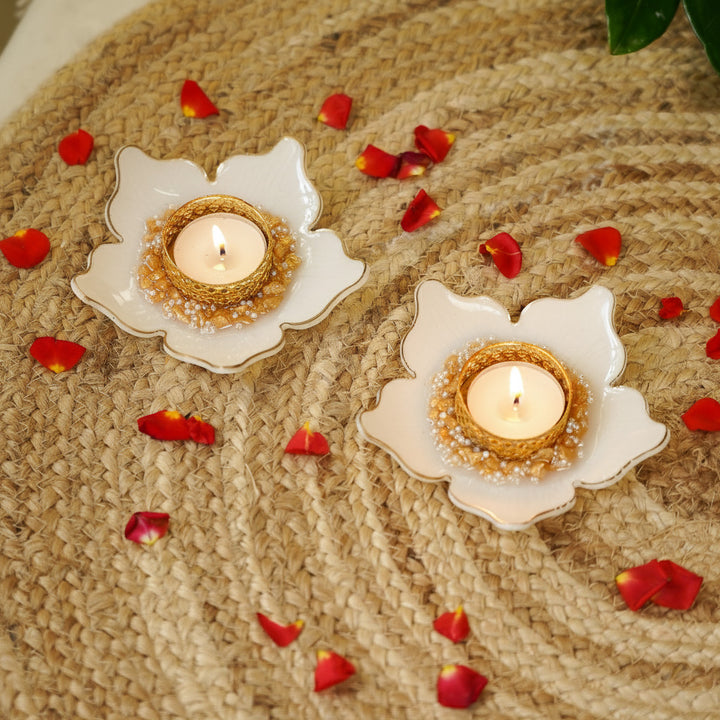 Handmade Elegant Flower Resin Tealight Holder | Set Of 2