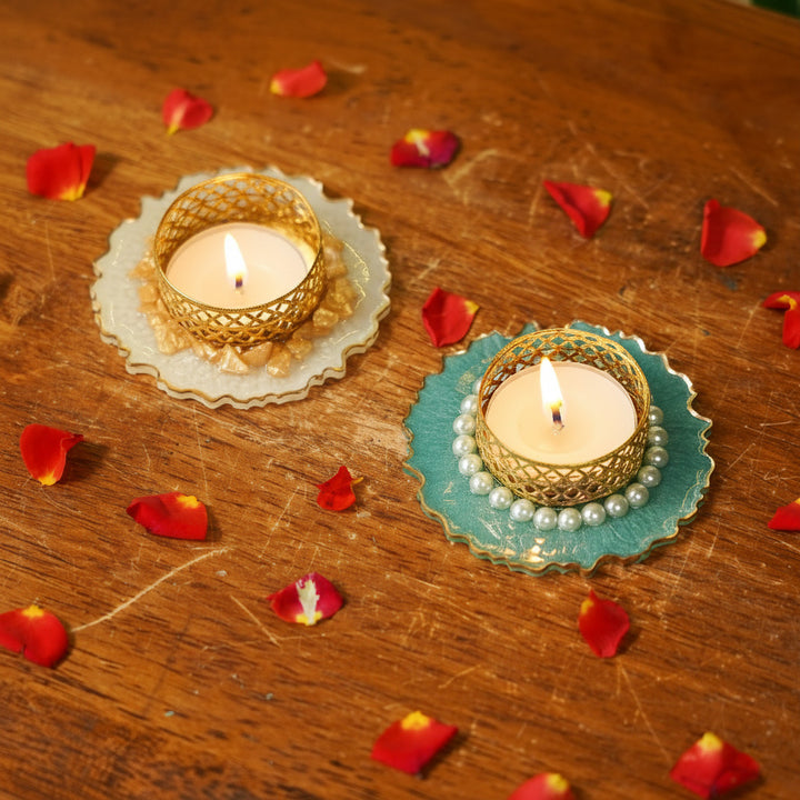 Handmade Wavy Resin Tealight Holder | Set Of 2