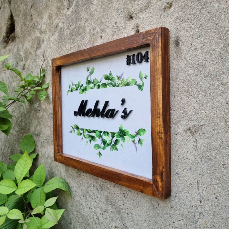 Personalized Leaf Design Printed Nameplate with 3D Letters