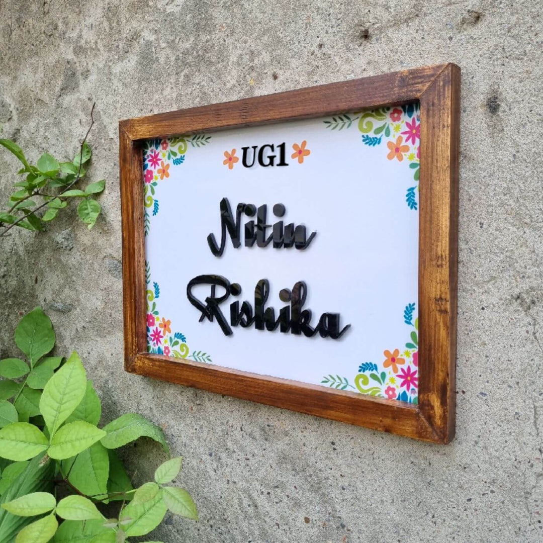 Personalized Mexican Floral Printed Nameplate with 3D Letters