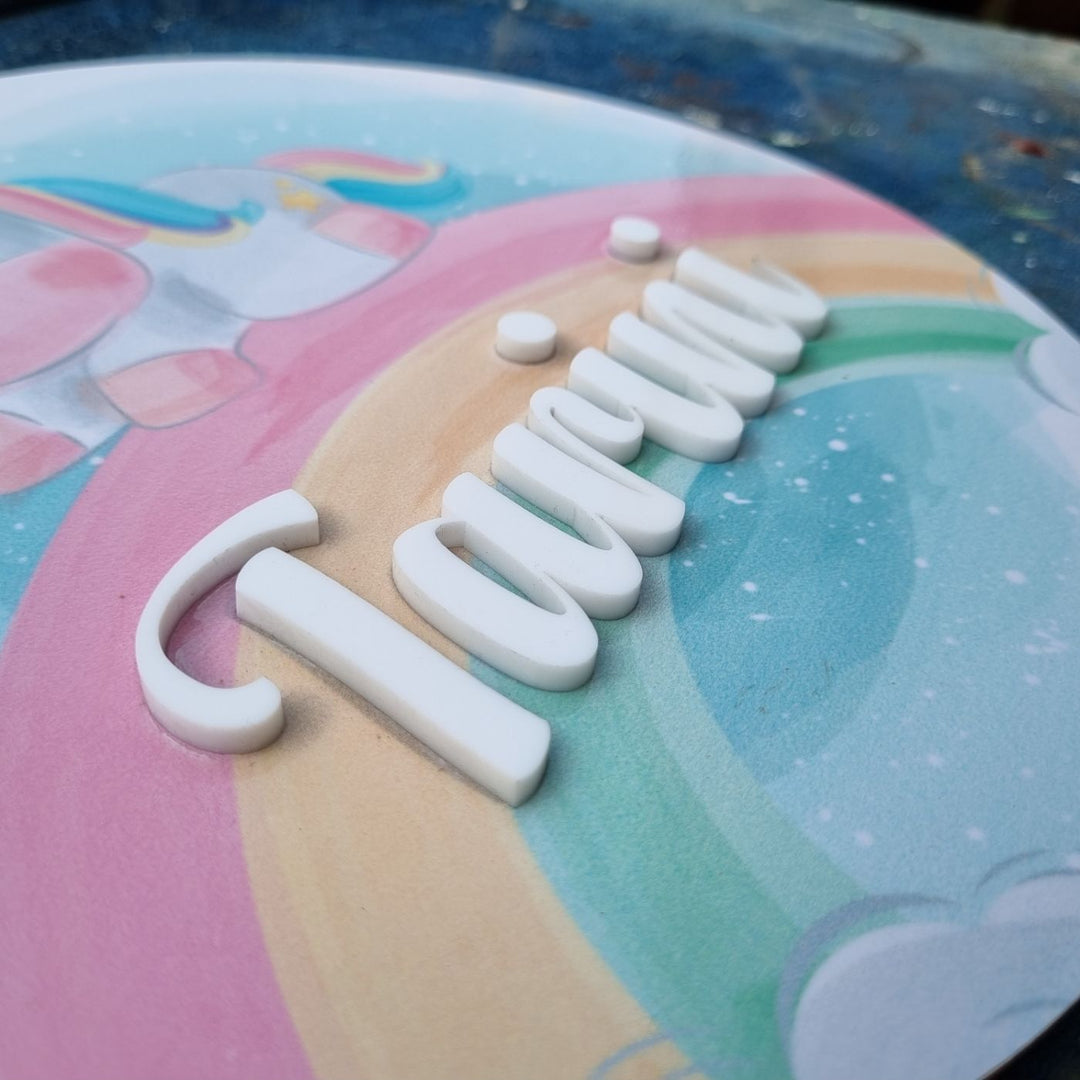 Personalized Unicorn Printed Kid's Nameplate with 3D Letters