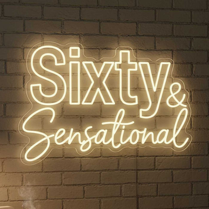 Personalized Handmade "Sixty & Sensational" Neon Light Sign Board For 60th Birthday Decor
