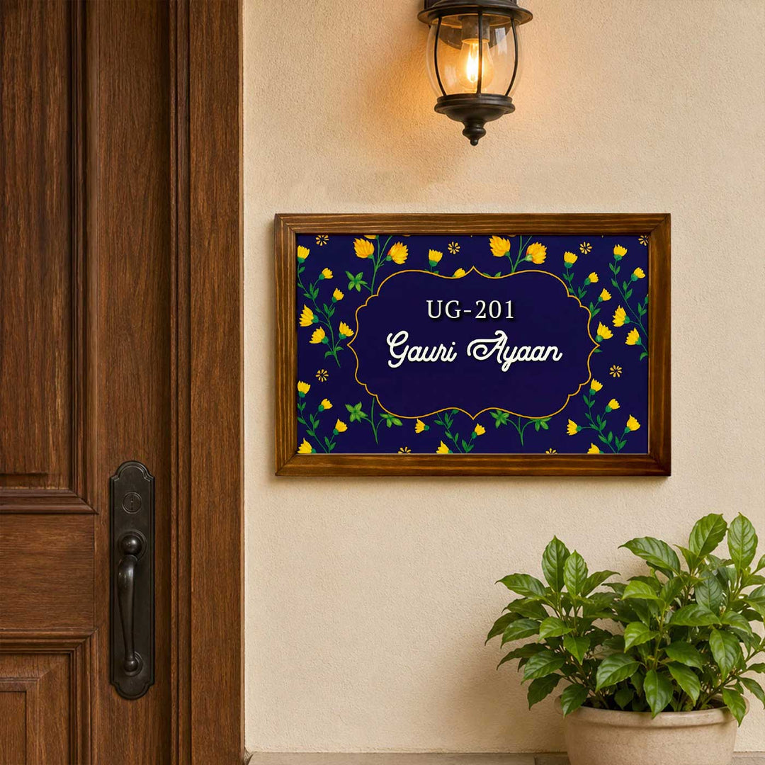 Personalized Floral Aura Printed Wooden & Acrylic Name Plate with 3D Letters