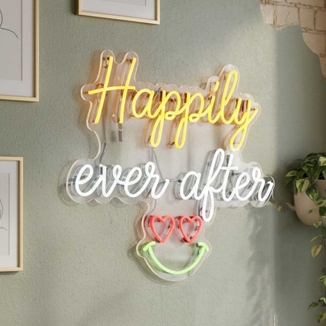 Personalized Handmade "Happily Ever After" Neon Light Sign Board With Smiley For Wedding/Home Decor