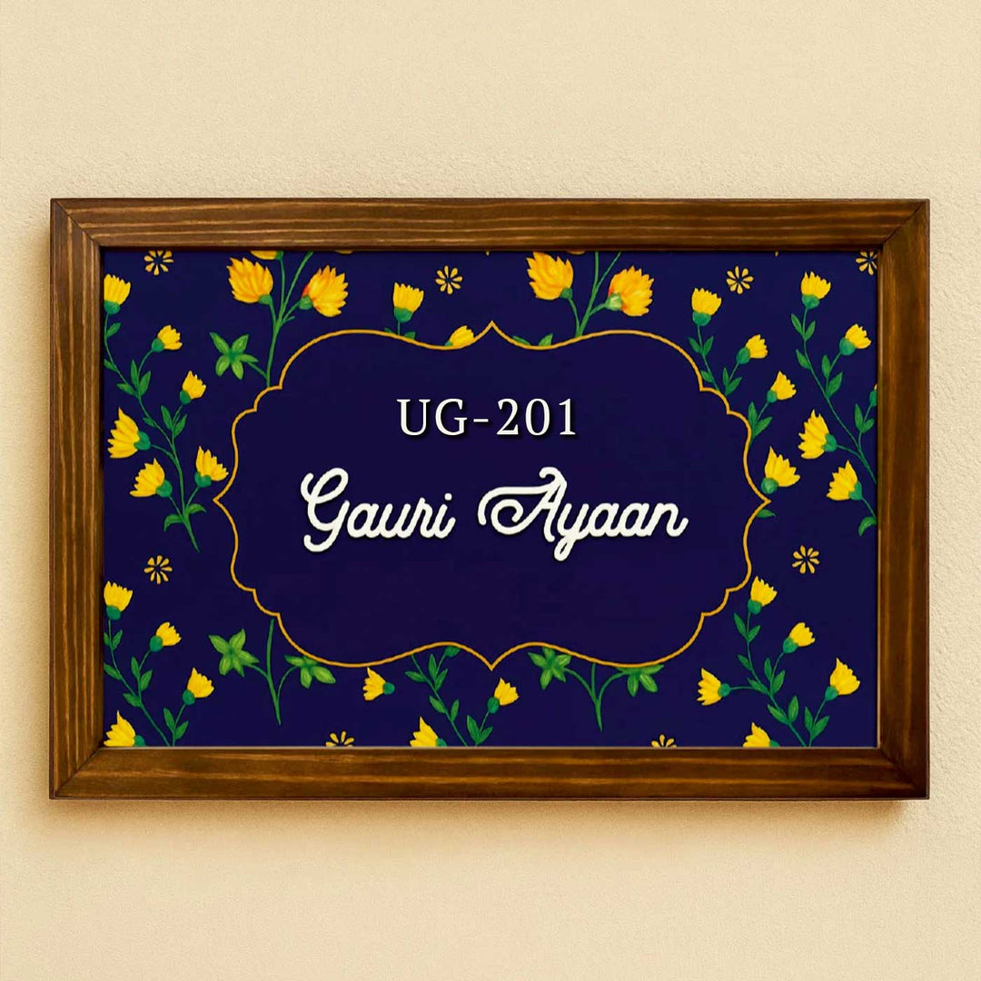 Personalized Floral Aura Printed Wooden & Acrylic Name Plate with 3D Letters