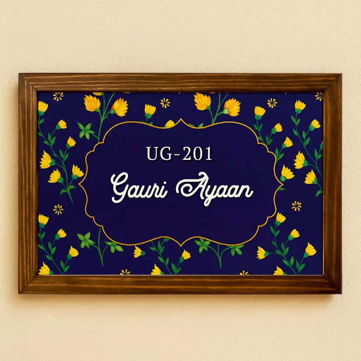 Personalized Floral Aura Printed Wooden & Acrylic Name Plate with 3D Letters
