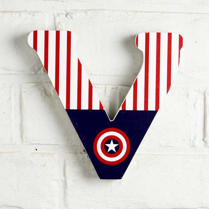Handmade Captain America Theme MDF Wood 3D Wall Letter For Kids - V