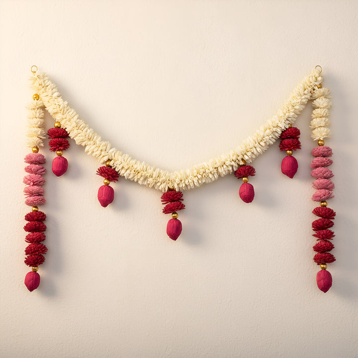 Handmade Eternal Bliss White & Pink Shola Flower Toran