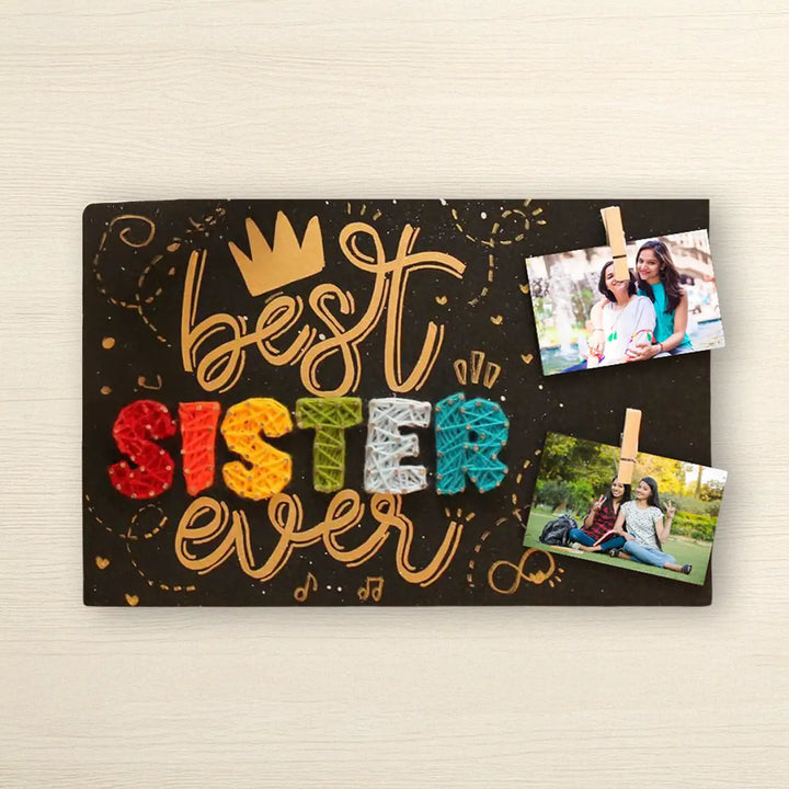 Handmade String Art "Best Sister Ever" Mdf Wood Decorative Plaque