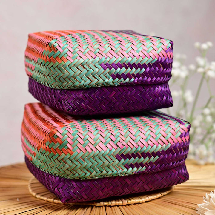 Handwoven Minimalist Zig - Zag Shitalpati Gift Box | Set Of 2