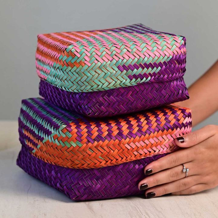 Handwoven Minimalist Zig - Zag Shitalpati Gift Box | Set Of 2