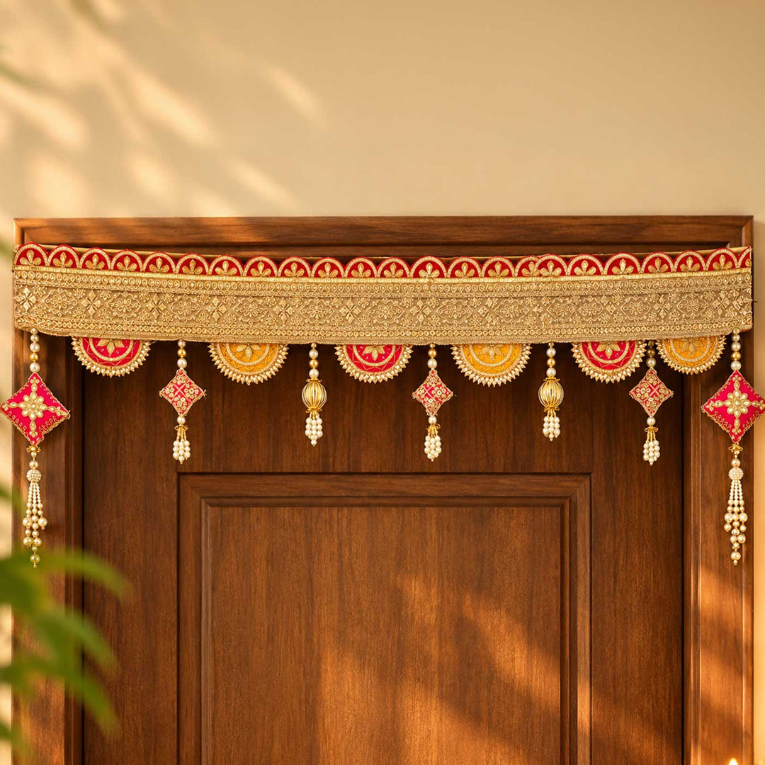 38 / 44 In | Handmade Pink & Yellow Gotapatti Toran For Festive Decor