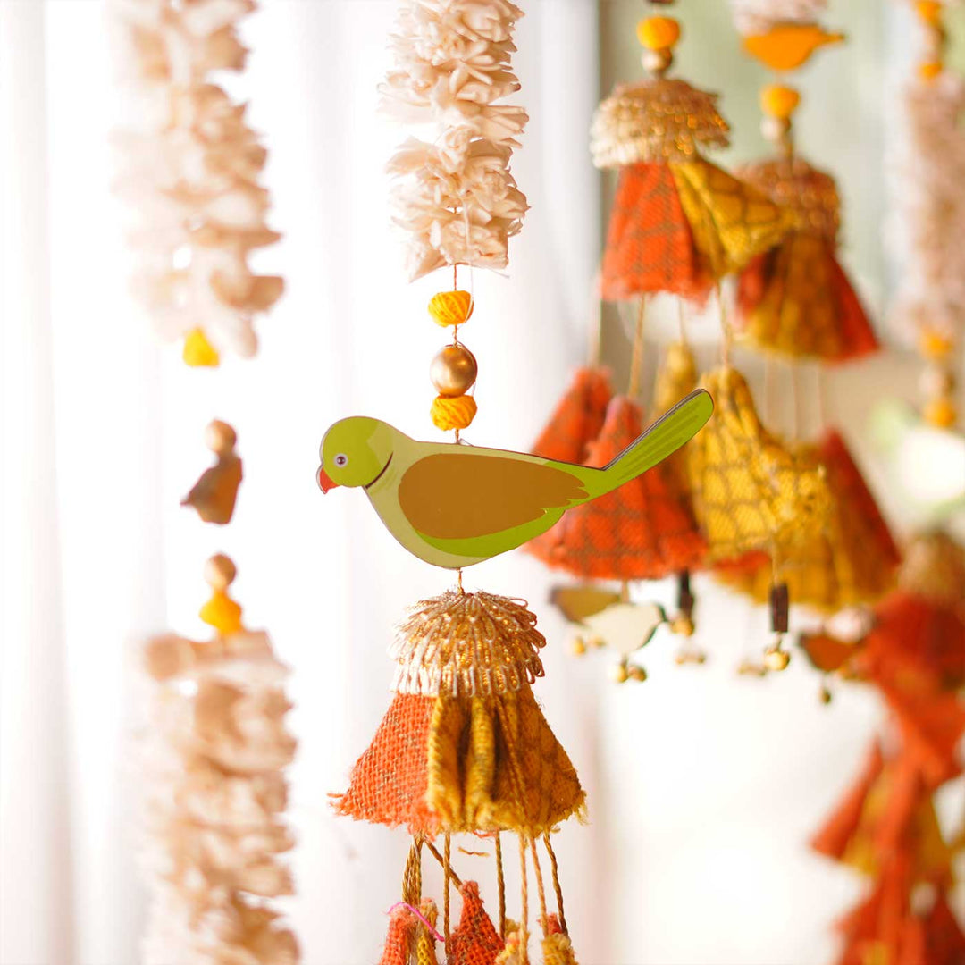 6 Pc | Handmade Parandi Bird Jute Wall Hanging Strings in Different Lengths With Shola Accents