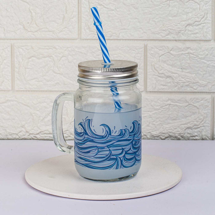 Botanical Print Mason Jar with Metal Lid & Straw | 500 ml