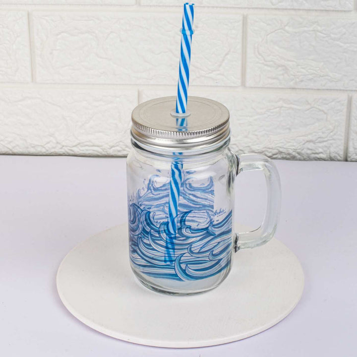 Botanical Print Mason Jar with Metal Lid & Straw | 500 ml