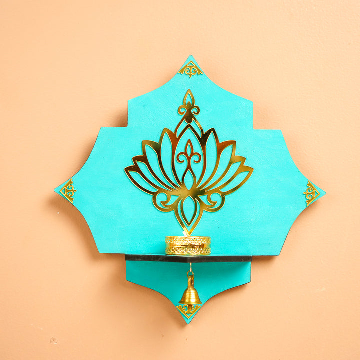 Handmade Decorative Blue Lotus Tealight Holder With Bell