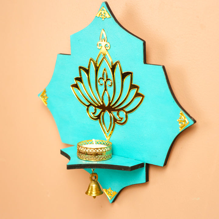 Handmade Decorative Blue Lotus Tealight Holder With Bell