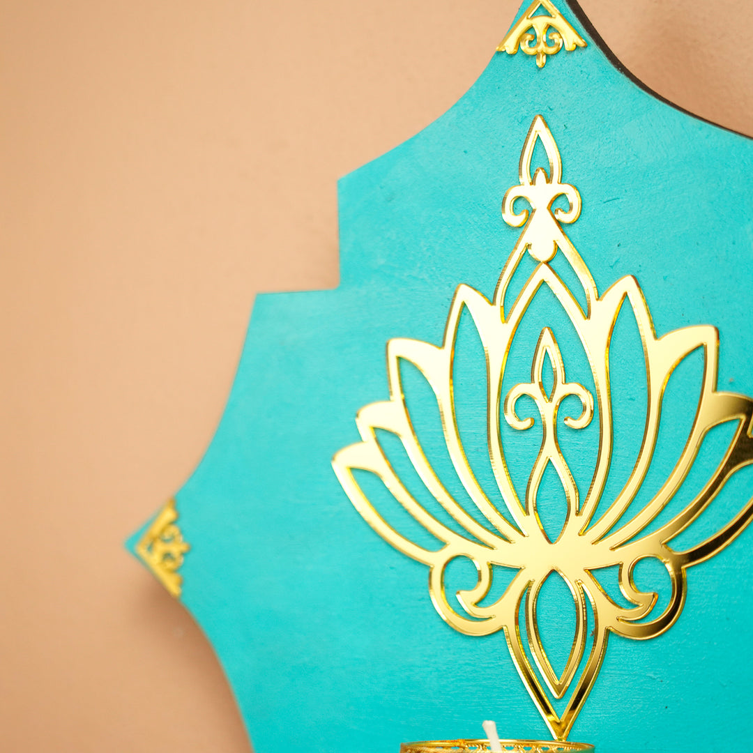 Handmade Decorative Blue Lotus Tealight Holder With Bell