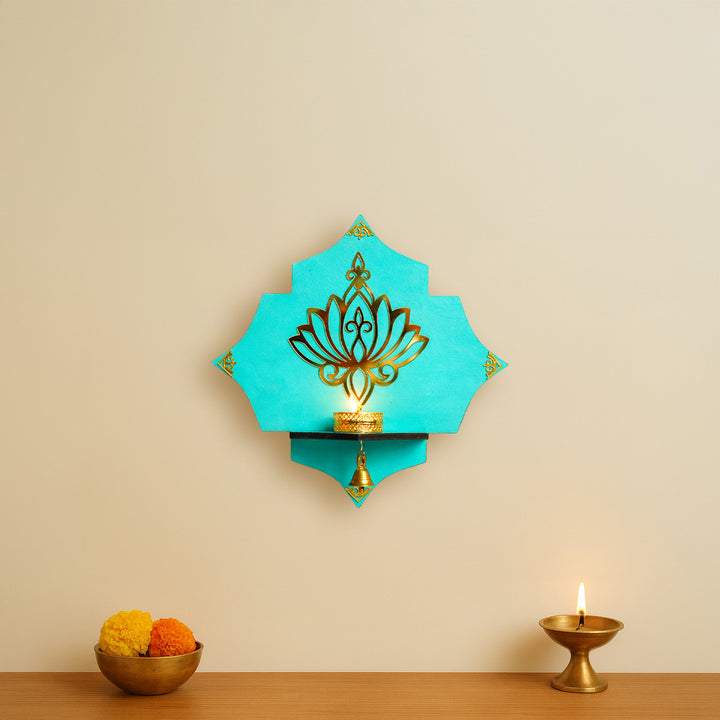 Handmade Decorative Blue Lotus Tealight Holder With Bell