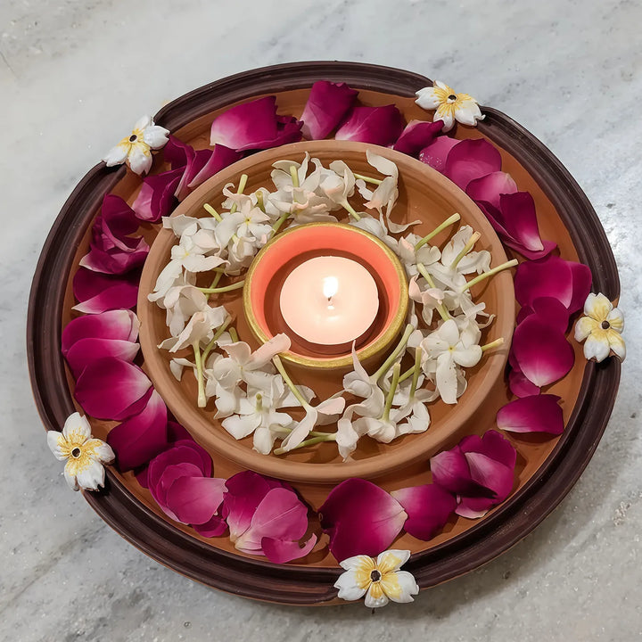 Handmade Decorative Floral Terracotta Urli