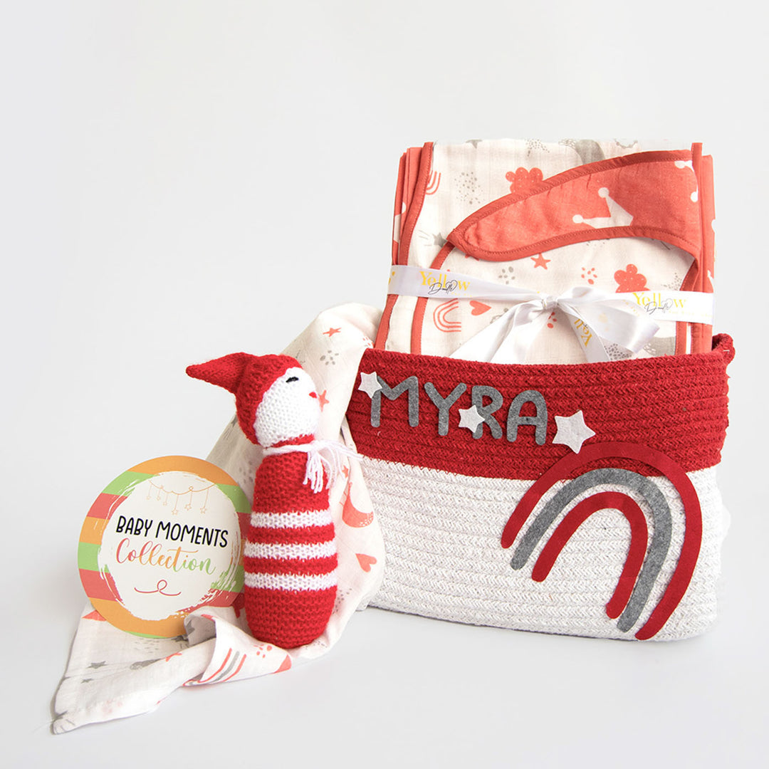 8 Pc | Personalized Magical Rainbows Baby Gift Basket | 0-4 Years