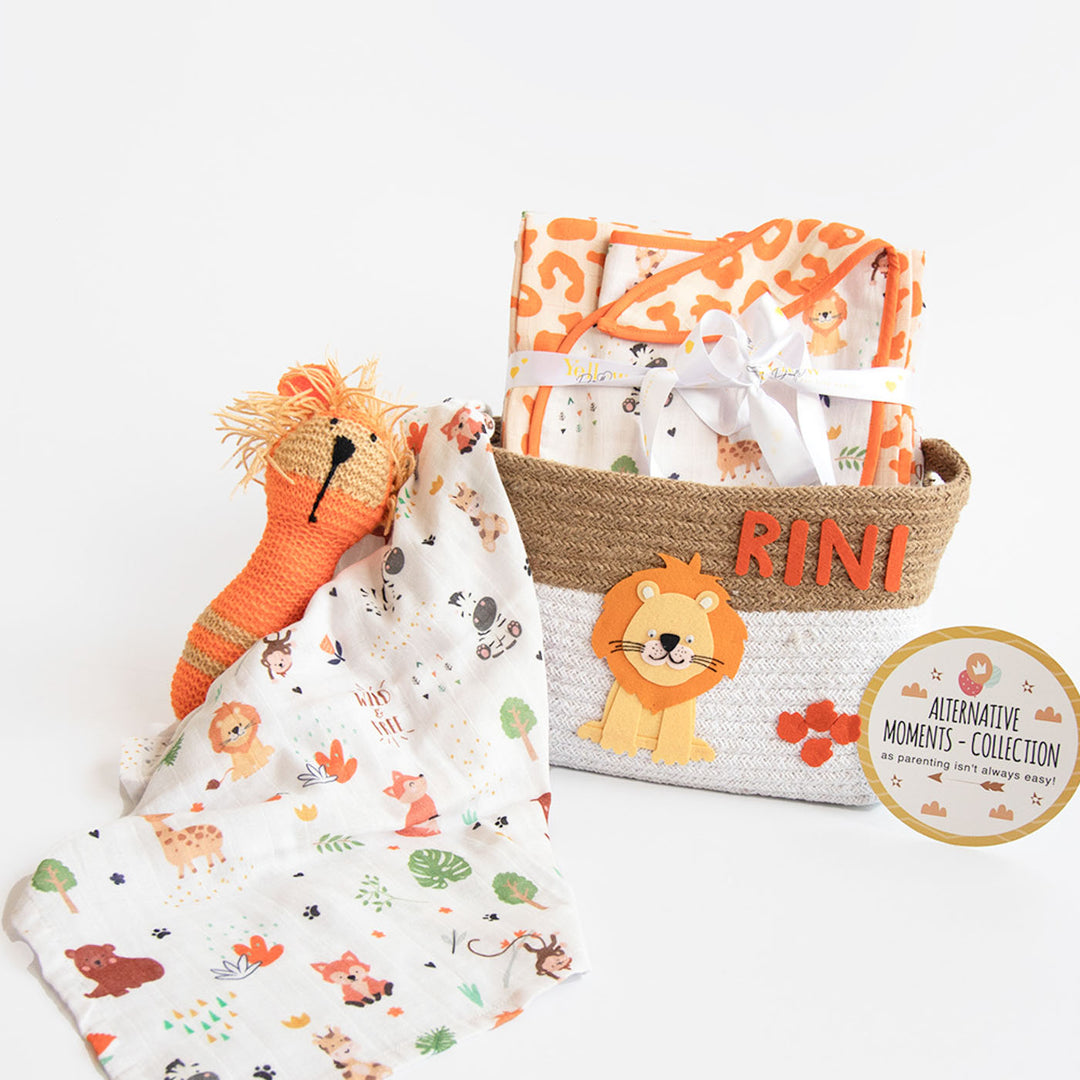 8 Pc | Personalized Animals Theme Baby Gift Basket | 0-4 Years
