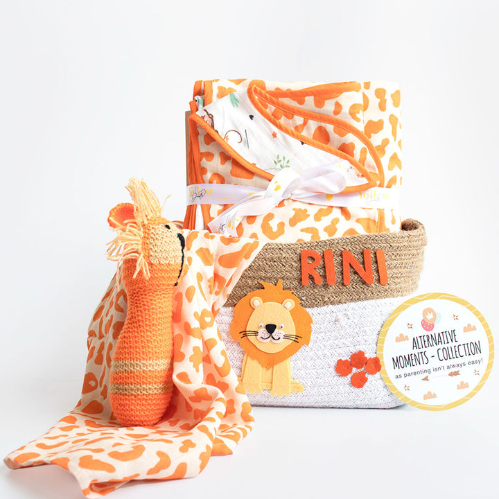 8 Pc | Personalized Jungle Theme Baby Gift Basket | 0-4 Years