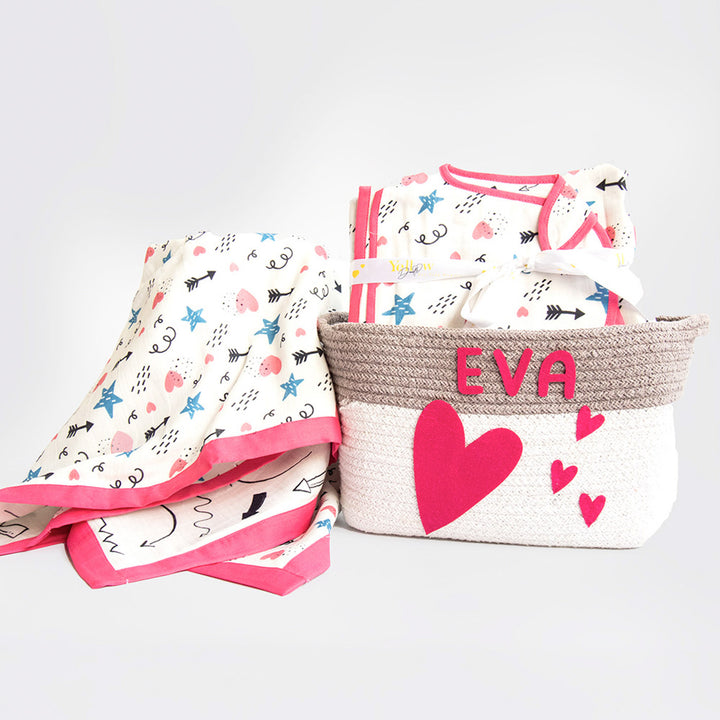 6 Pc | Personalized Doodle Arrows Baby Gift Basket | 0-4 Years