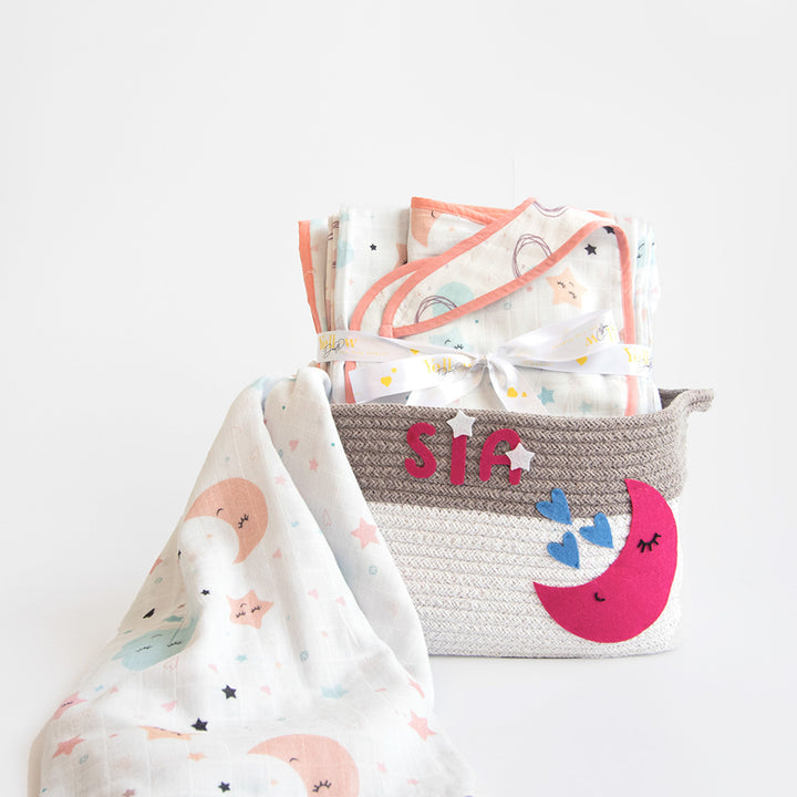 6 Pc | Personalized Sky Theme Baby Gift Basket | 0-4 Years