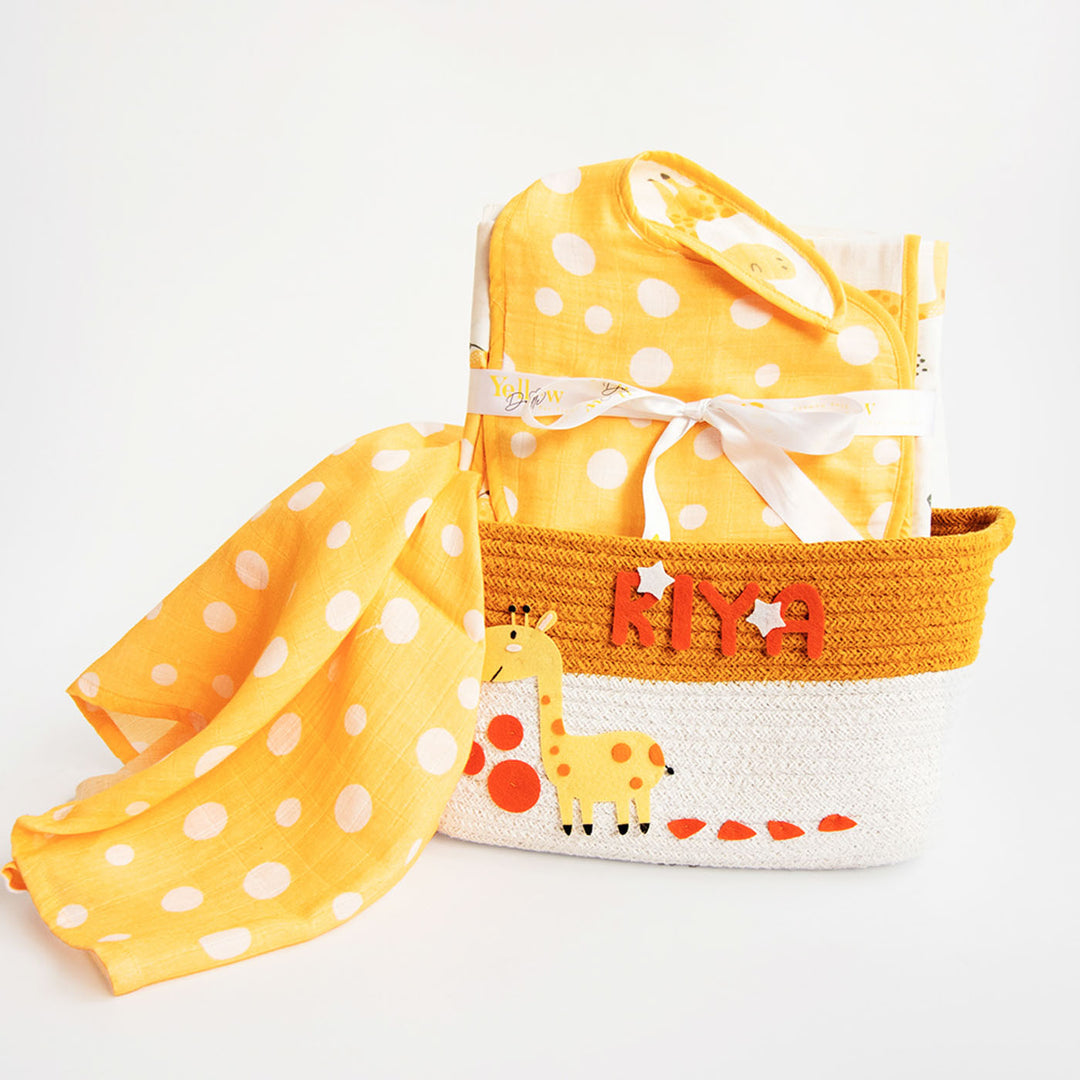 6 Pc | Personalized Cute Polka Baby Gift Basket | 0-4 Years