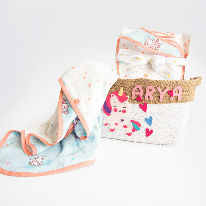 6 Pc | Personalized Fairy Theme Baby Gift Basket | 0-4 Years