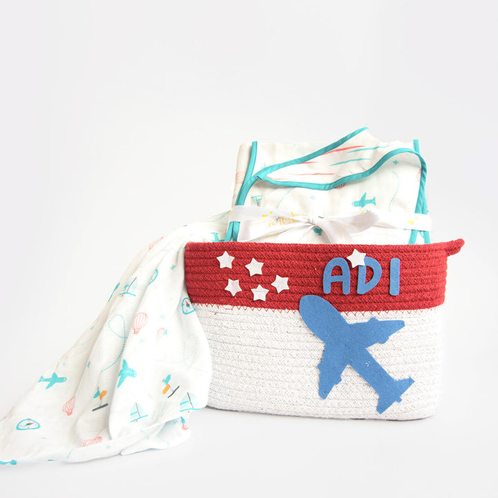 6 Pc | Personalized Lil Travellers Baby Gift Basket | 0-4 Years
