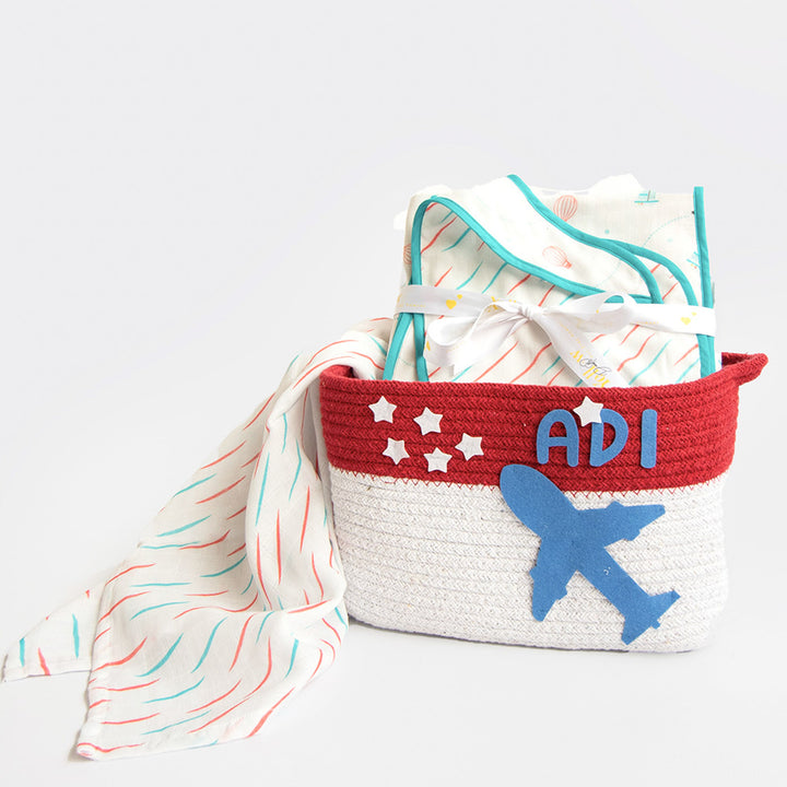 6 Pc | Personalized Doodle Rain Baby Gift Basket | 0-4 Years