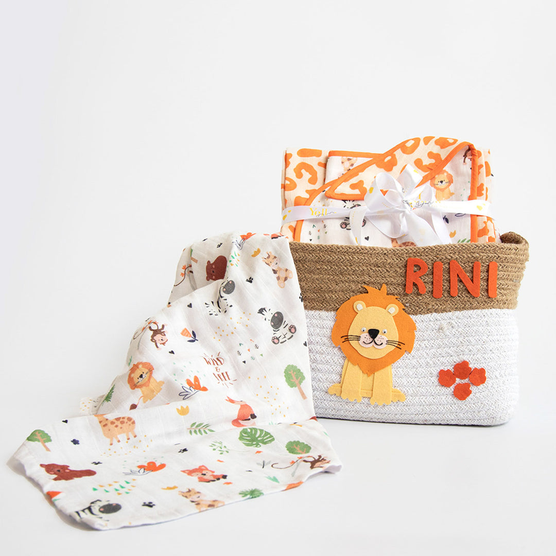 6 Pc | Personalized AnimalsTheme Baby Gift Basket | 0-4 Years