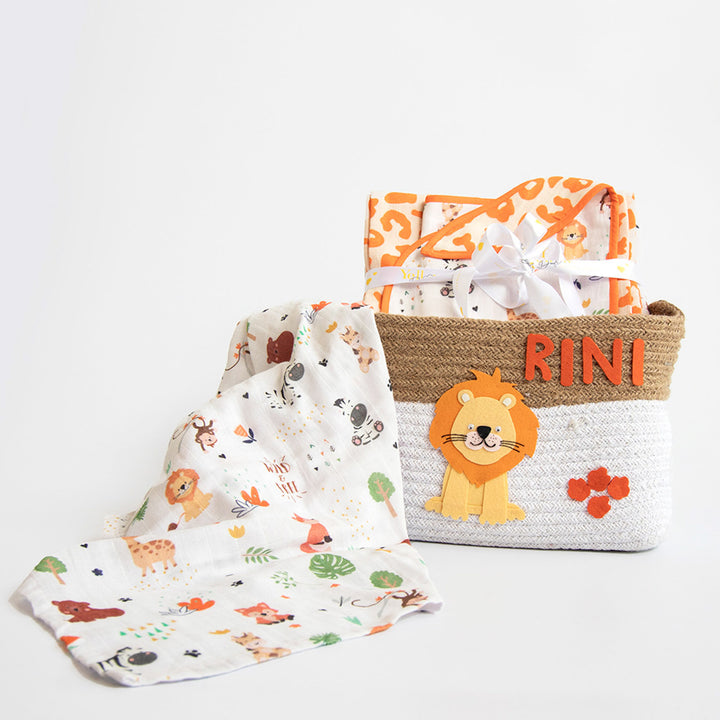 6 Pc | Personalized AnimalsTheme Baby Gift Basket | 0-4 Years