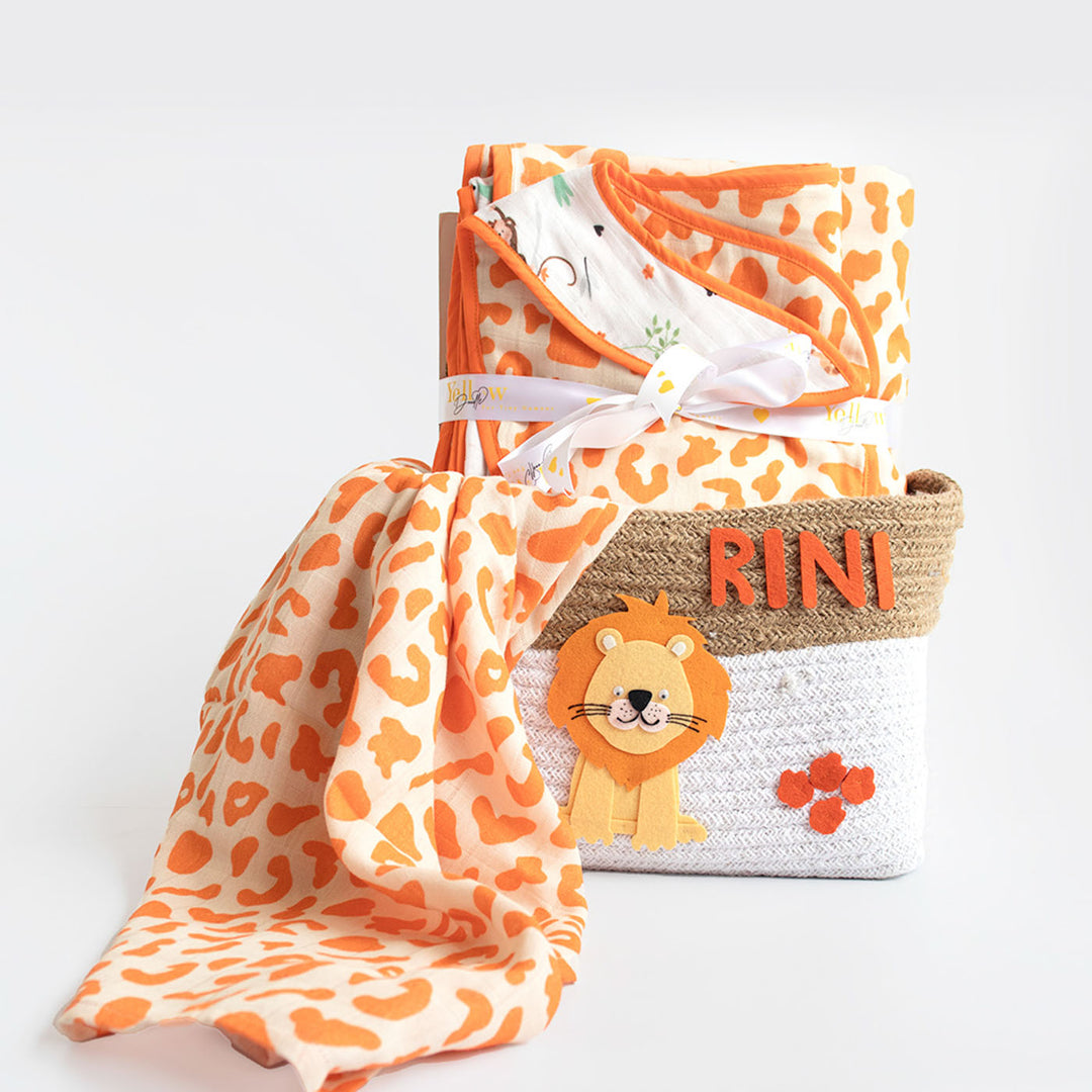 6 Pc | Personalized Jungle Theme Baby Gift Basket | 0-4 Years