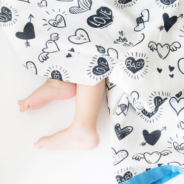 8 Pc | Personalized Doodle Hearts Baby Gift Basket | 0-4 Years