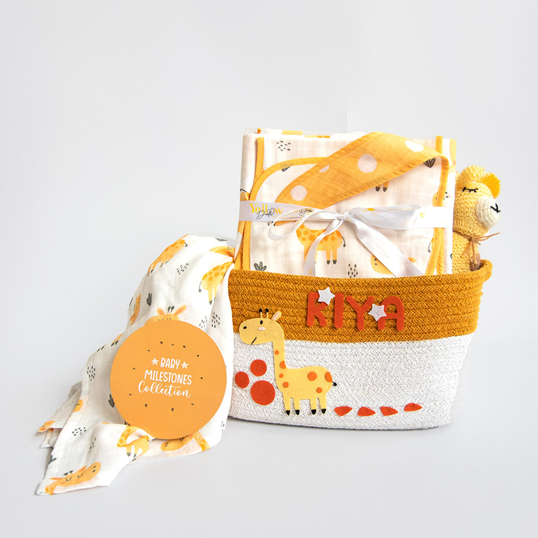 8 Pc | Personalized Baby Giraffe Infant Gift Basket | 0-4 Years