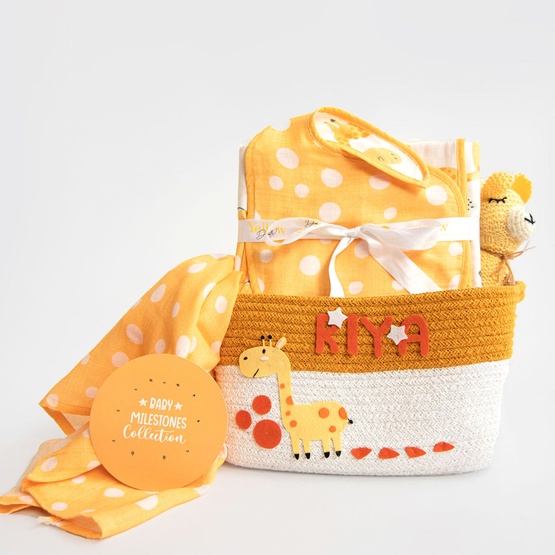 8 Pc | Personalized Cute Polka Baby Gift Basket | 0-4 Years
