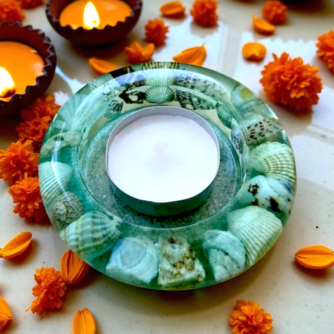 Handmade Round Sea Shell Resin Tealight Holder
