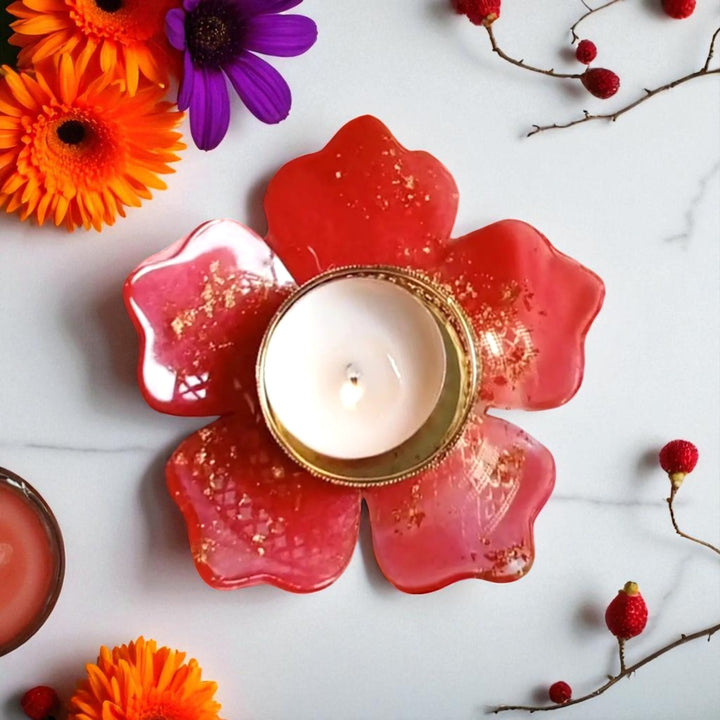 Handmade Flower Shaped Resin Tealight Holder