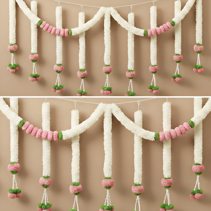 Bloom Royale White & Pink Shola Flower Entrance Decor | Includes Toran + 6 Hangings