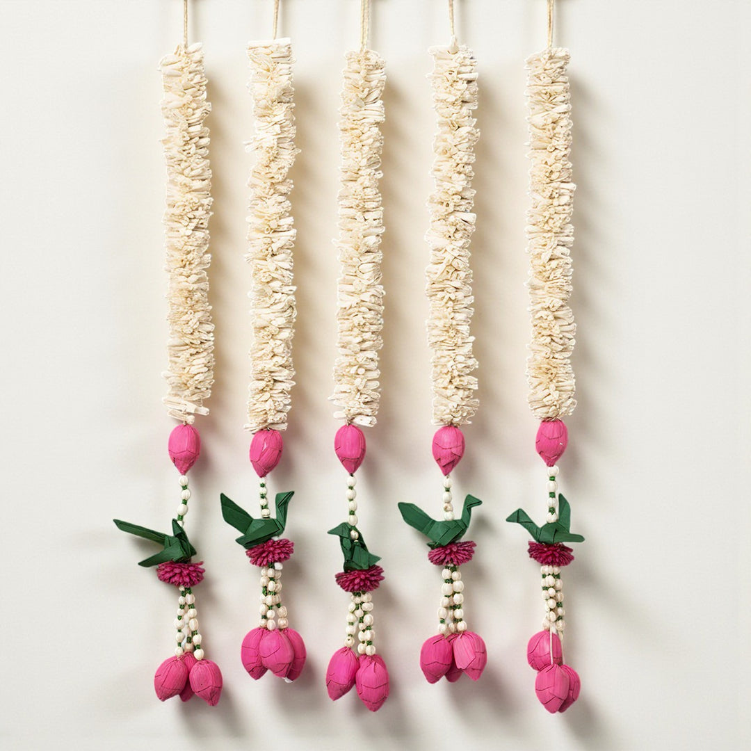 Handmade Magenta Majestic Shola Flower Hangings | Set Of 5