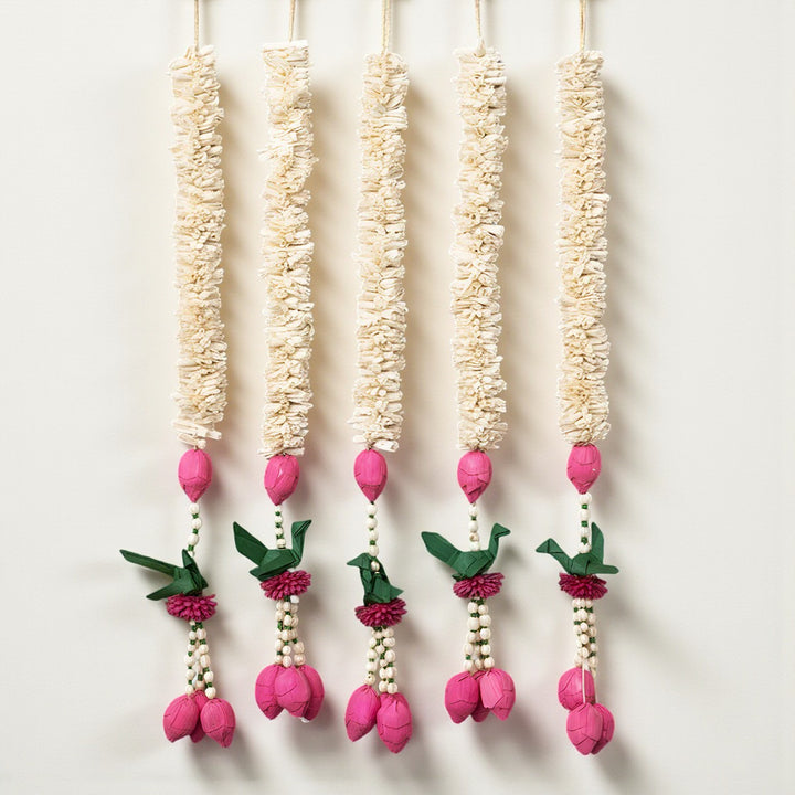 Handmade Magenta Majestic Shola Flower Hangings | Set Of 5