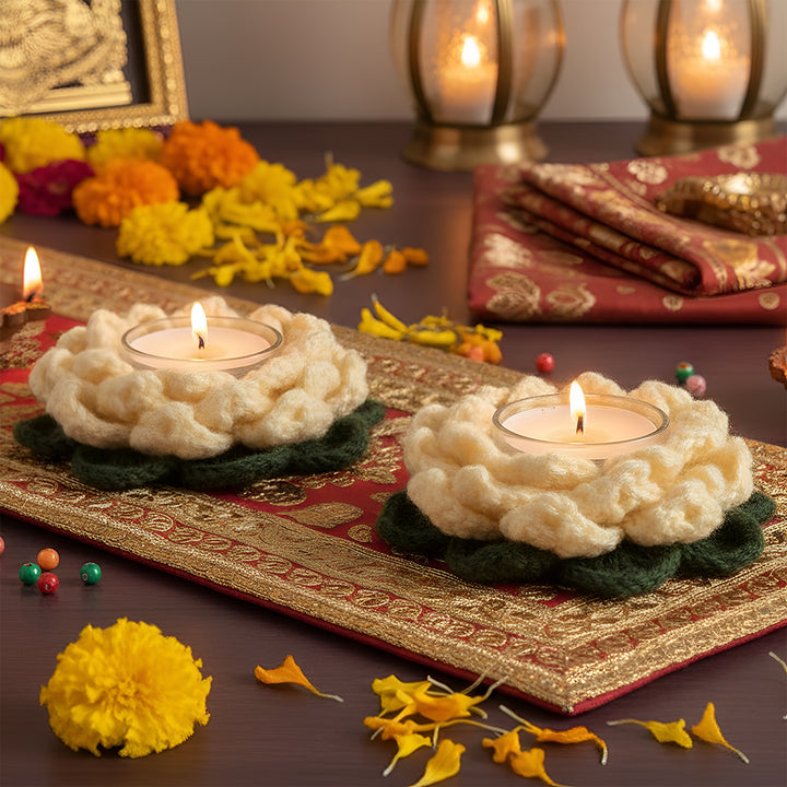 Handmade Crochet Lotus Tealight Holders | Set Of 2